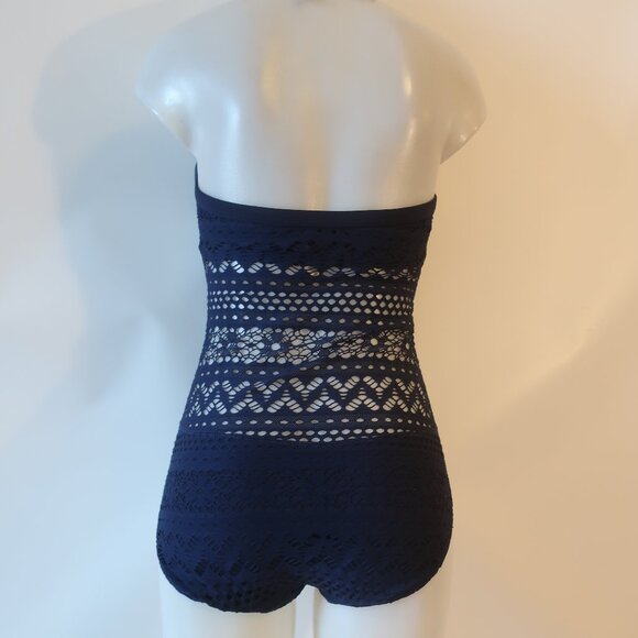 Womens Robin Piccone Navy Crochet 2Pc Set Cover-Up Short/M One Piece Swimsuit/8* - Picture 6 of 13